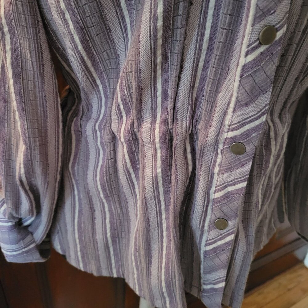 Christopher & Banks Womens Striped Button-Up Shirt L Purple Drawstring Waist - Picture 7 of 8